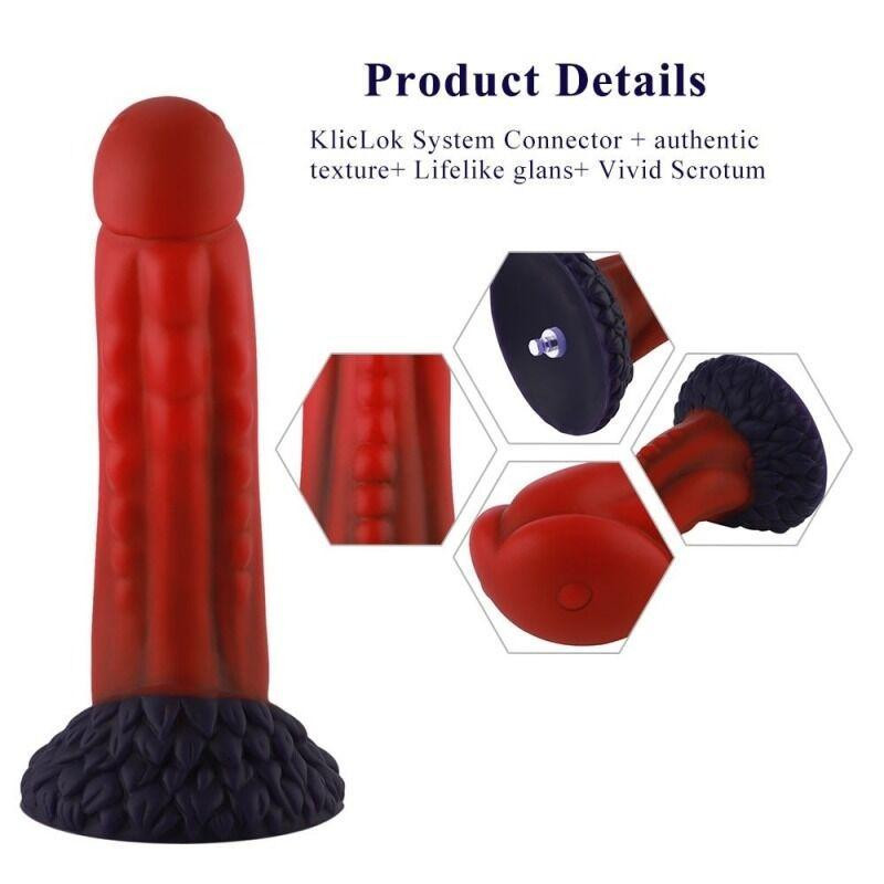 Фалоімітатор для секс-машин Hismith 8.35″ Curved Silicone Dildo Red Monster Series, система KlicLok Sex Aura Київ - фото 5