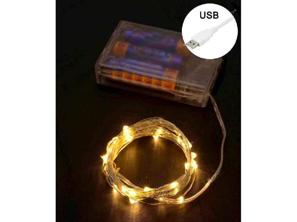 Гирлянда РОСА 100LED теплый белый 10м на батарейкахUSB 1978-07 ТМ КИТАЙ Киев - изображение 1