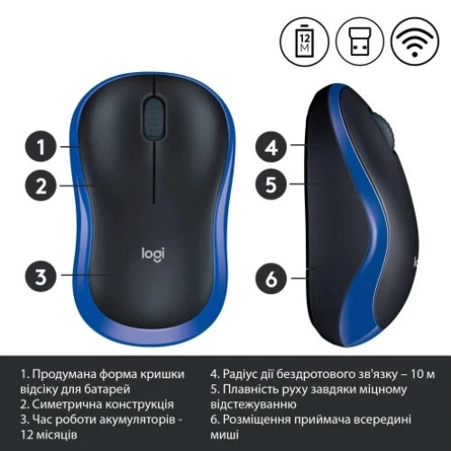 Миша бездротова Logitech M185 (910-002236) Blue USB ( 17375 ) Харьков - изображение 10