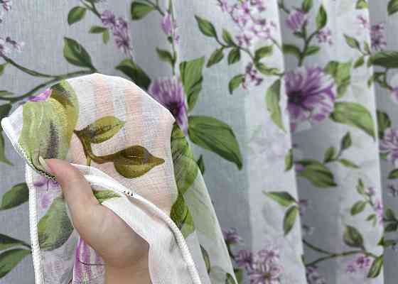 Тюль VR-Textil 1802т Flora Батист Белый с сиреневым и зеленым 300х270 см (40-103) Киев