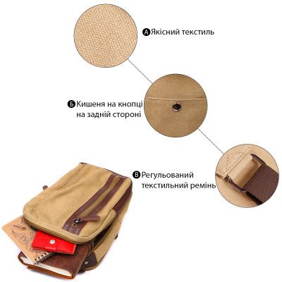 Сумка Vintage Через плече з текстилю Пісочна (22194) Вінниця - фото 8