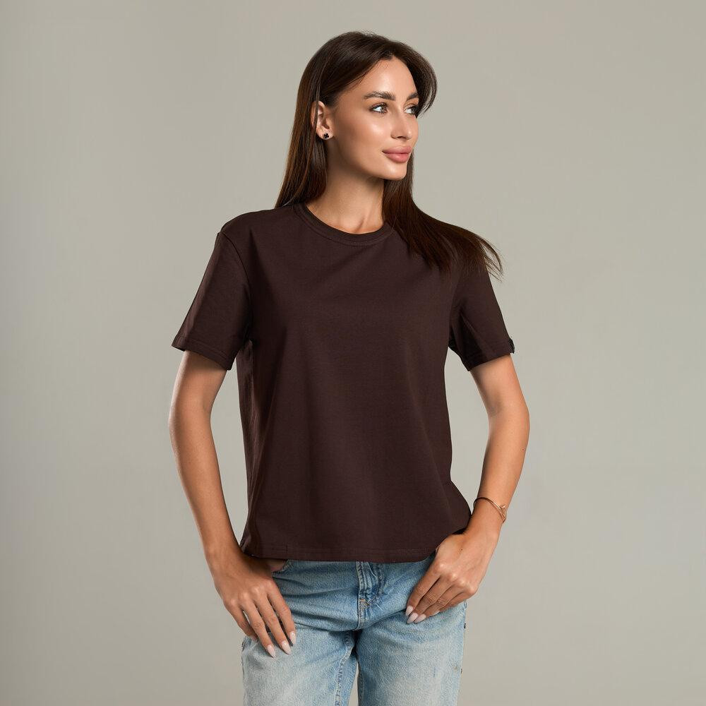 Шоколадная базовая женская футболка Pobedov Freedom. Хлопковая трендовая шоколадная женская футболка Киев - изображение 7