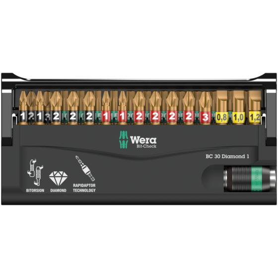 Набор бит PH,PZ,SL,Torx Wera Bit-Check Diamond 1 с алмазным покрытием 30шт. 05057431001 Одесса