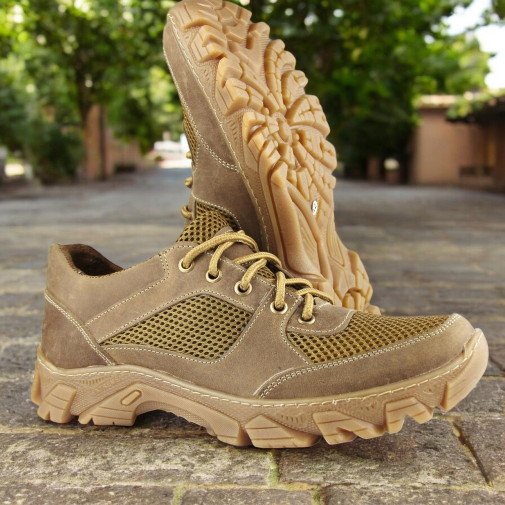 Військові тактичні кросівки коричневі – чоловічі шкіряні прошиті кросівки, легкі, зносостійкі Львів - фото 1