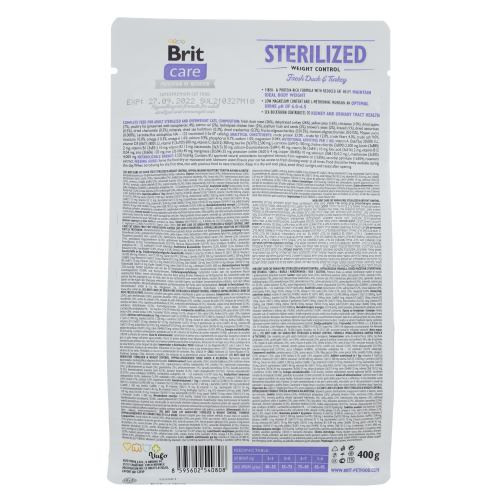 Корм сухой Brit Care Cat Grain Free Sterilized Weight Control для стерилизованных кошек с избыточным весом утка и индейка 40 Киев - изображение 3