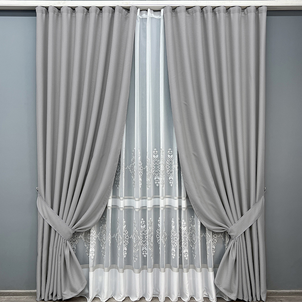 Комплект штор VR-Textil Лен Мешковина 200х270 2шт и Тюль 500х270 867ш-1701т Светло-серый с белым 71-179/6 Киев - изображение 9