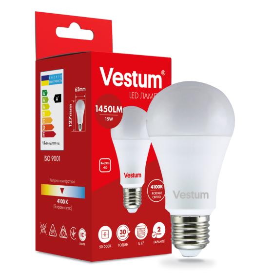 Світлодіодна лампа Vestum A65 15W 4100K 220V E27 1-VS-1101 Київ
