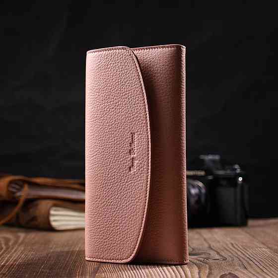 Оригінальний жіночий гаманець з монетницею на блискавці з натуральної шкіри Tony Bellucci 21963 Пудровий Київ