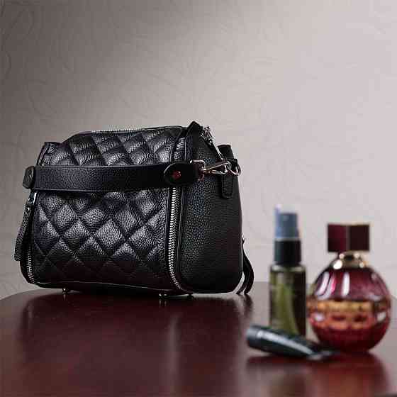 Трендова сумка для жінок у ромби з натуральної шкіри Vintage 22667 Чорна Київ