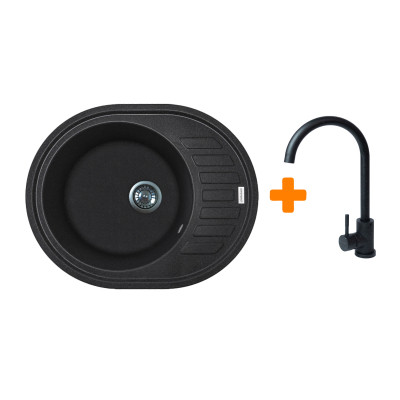 Мойка кухонная Adamant Ovum чорний + змішувач (1824296910403) Вінниця - фото 1