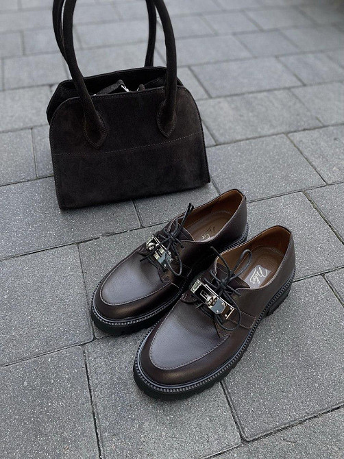 Nikos Туфлі жіночі на низькому ходу класичні з натуральної шкіри на шнурках 2129 шоколадні весн Коломия - фото 7