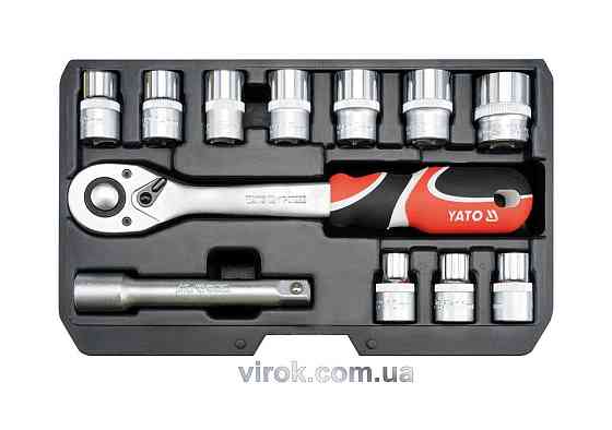 Набір головок торцевих YATO : квадрат 1/2", М10-24 з тріщаткою, подовжувачем. 12 шт. [10] Одеса