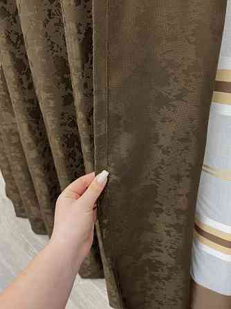 Комплект штор VR-Textil Льон Мармур 200х270 2шт і Тюль 500х270 1261ш-1579т Коричневий з молочним 71-161/6 Київ