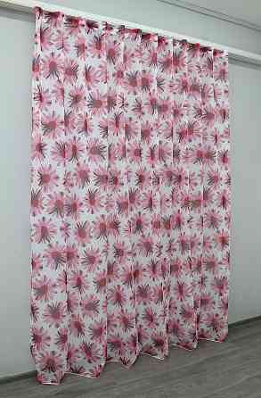 Тюль батист, колекція "Flora" колір білий з рожевим квітковим принтом 1170т Київ