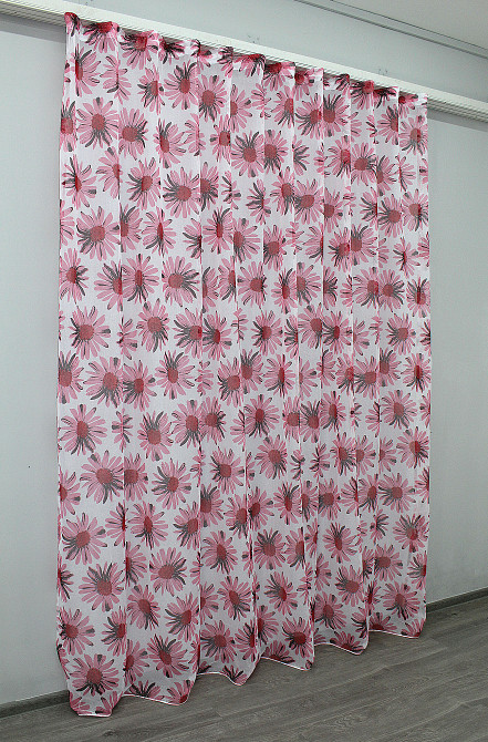 Тюль батист, колекція "Flora" колір білий з рожевим квітковим принтом 1170т Київ - фото 4