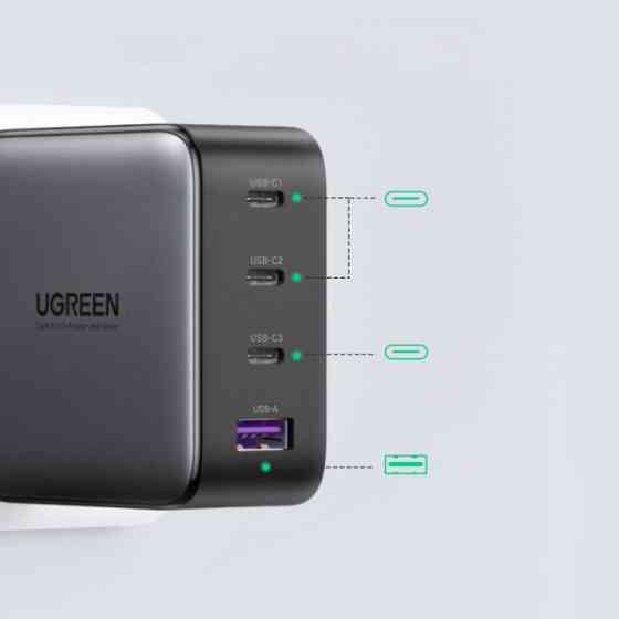 Зарядний пристрій 3xUSB 100W (3xType-C+USB QC4+) Tech Fast GAN Charger чорний CD226 Ugreen (40747) Киев