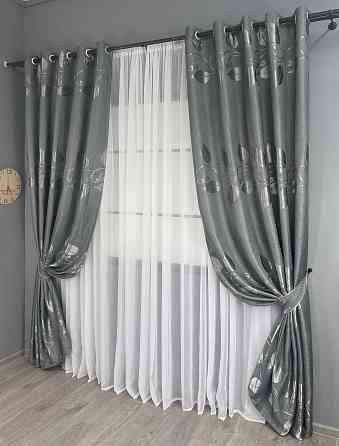 Комплект штор на люверсах VR-Textil Льон Рогожка № 1692ш Сірий 150х250 см 2 шт (37-0238) Київ