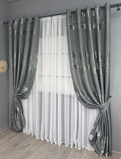 Комплект штор на люверсах VR-Textil Льон Рогожка № 1692ш Сірий 150х250 см 2 шт (37-0238) Київ - фото 3