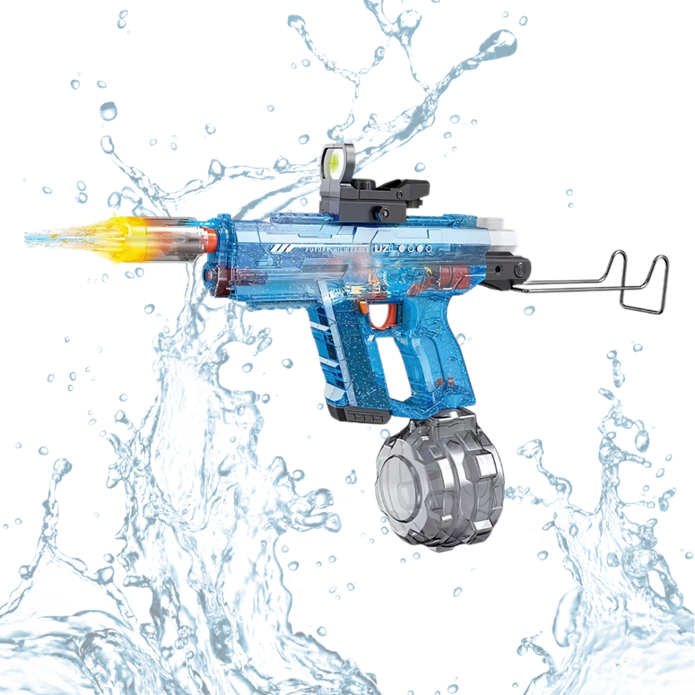 Электрический водный пистолет UZI, аккумуляторный бластер с подсветкой, звуковыми эффектами и прицелом, синий Каменец-Подольский - изображение 3