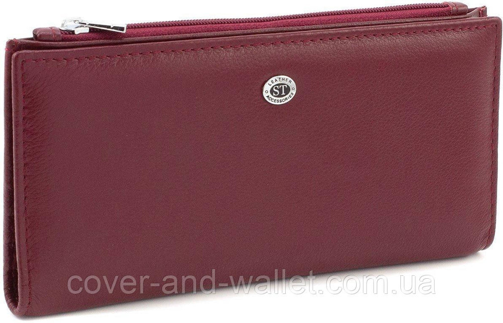 Тонкий жіночий шкіряний гаманець на магнітах та блискавці ST 006 date red Київ - фото 1