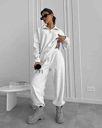 Женский базовый теплый костюм двойка Трехнитка на флисе Серый, 48/50 Одесса