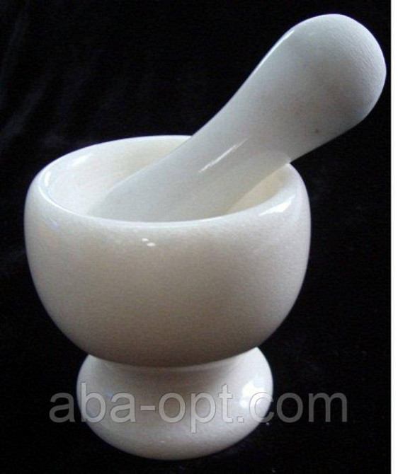 Ступка кам'яна з товкачем білого кольору H 11 Ø 10 см см (шт) Одеса - фото 1