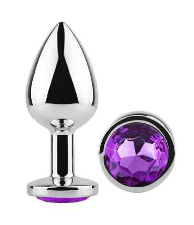 Анальная пробка с кристаллом EGZO - Silver Round Plug Purple size S Sex Aura Киев