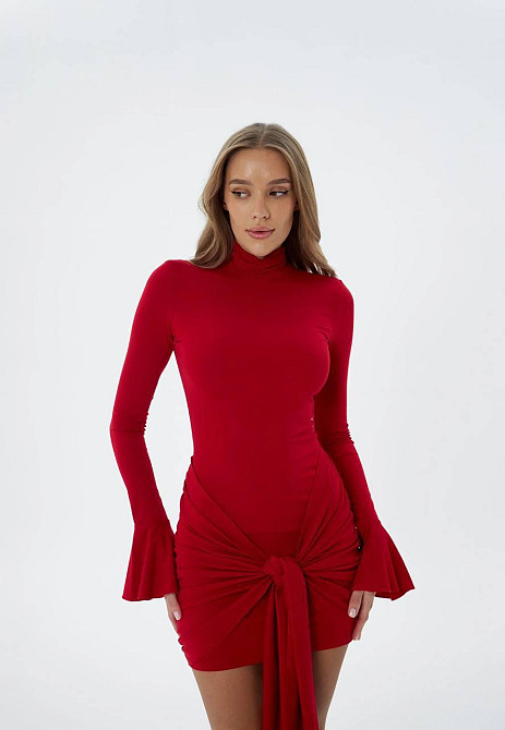 Жіноче стильне мініплаття зі складками мікродайвінг Червоний, 44/46 Одеса - фото 3