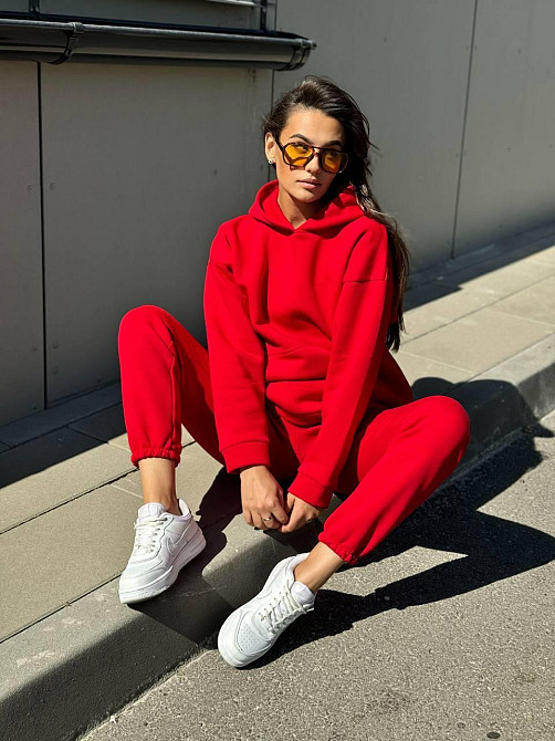 Жіночий спортивний теплий костюм на флісі батал Червоний 4XL/5XL Харків - фото 6