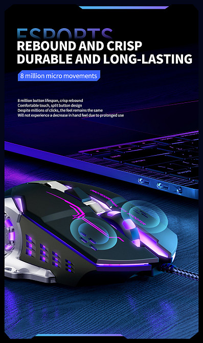 Миша XO M10 Gaming Mechanical 6-Button Light Emitting Black+Silver (7106507) Київ - фото 5