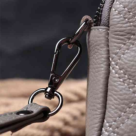 Зручна жіноча сумка прошита ромбами на лицьовій стороні з натуральної шкіри Сірий (Vintage) Київ