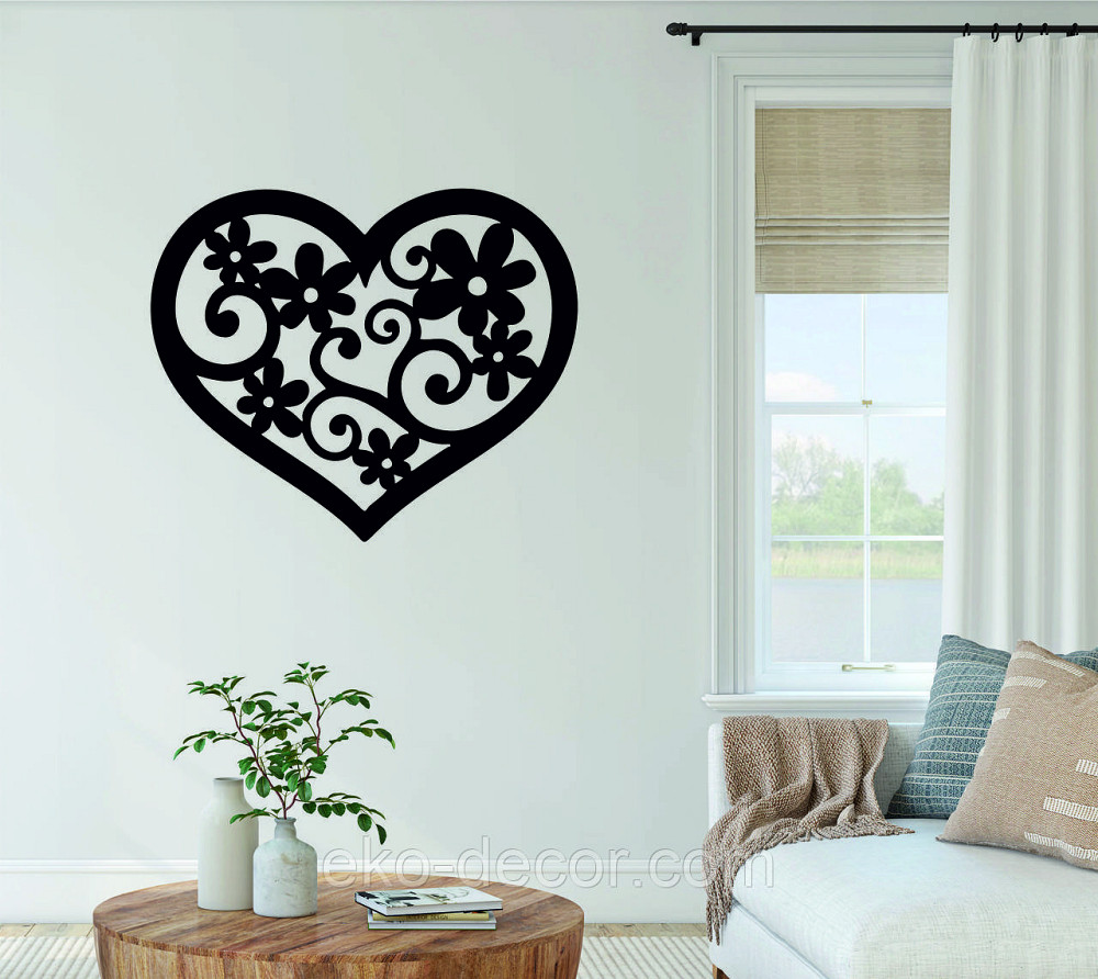 Декоративное настенное Панно «Сердце» Декор на стену 90*74 см, Черный Киев - изображение 2