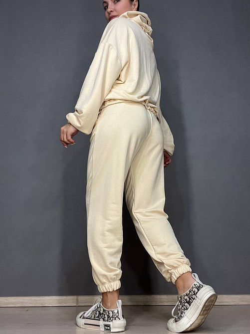 Костюм женский CAPPITONE 101181 худи с капюшоном резинка и брюки джоггеры шов светло бежевый, світло-бежевый, L Киев - изображение 3