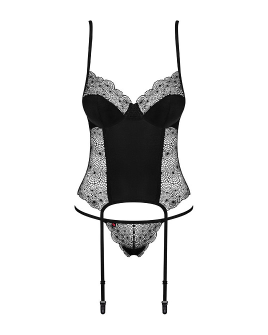 Комплект Obsessive Sharlotte корсет з пажами для панчох та трусики стрінги, чорний, S/M Sex Aura Київ - фото 8