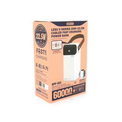 Батарея універсальна Remax 60000mAh, 22.5W, PD+QC, 2*USB+Type-C+Lightning, Black/White (RPP-565) Вінниця