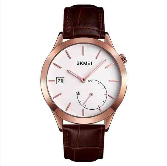 Чоловічий кварцовий годинник Skmei 1581 Prestige коричневий з рожевим Вінниця