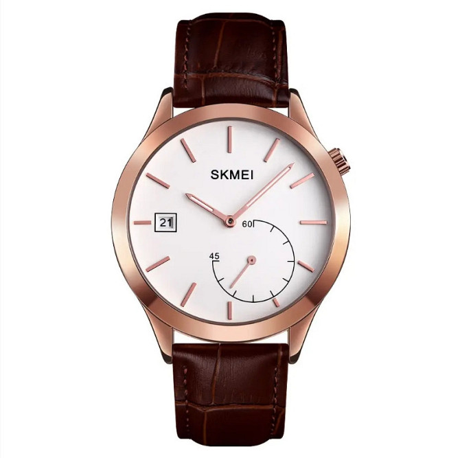 Чоловічий кварцовий годинник Skmei 1581 Prestige коричневий з рожевим Вінниця - фото 3