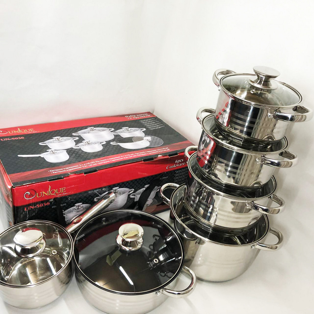 Комплект каструль UNIQUE UN-5036 12 шт, Набір посуду для будь-яких плит, Модні набори посуду CJ-59 Львів - фото 10