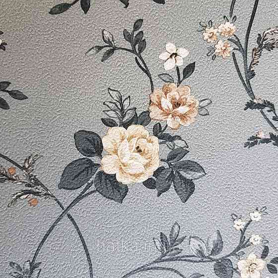 Шпалери вінілові на флізелін 0.53х10.05м Rasch Textil Petite Fleur 5.квіти троянди беж коричневі, чорні на сірому Київ