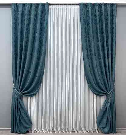Комплект готовых штор VR-Textil Жаккард Sultan YL № 1546ш Лазурный 100х270 см 2 шт (31-785) Киев