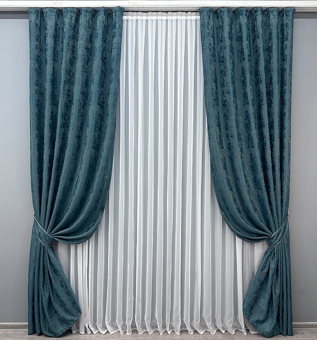 Комплект готовых штор VR-Textil Жаккард Sultan YL № 1546ш Лазурный 100х270 см 2 шт (31-785) Киев - изображение 2