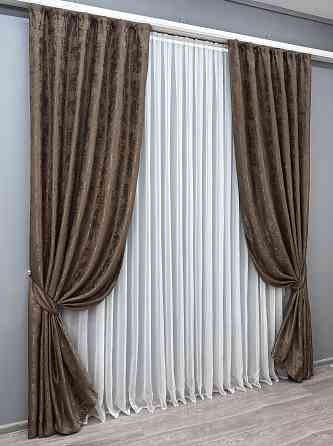 Комплект готовых штор VR-Textil Жаккард Sultan XO № 1557ш Коричневый 130х270 см 2 шт (39-105) Киев