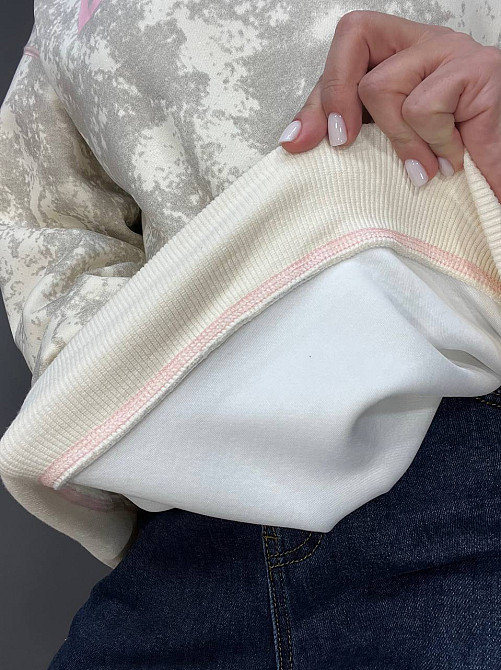 Свитшот женский Joy one 1732 удлиненный оверсайз вареный тай-дай с надписью DONELES one size, молочний, one size Киев - изображение 20