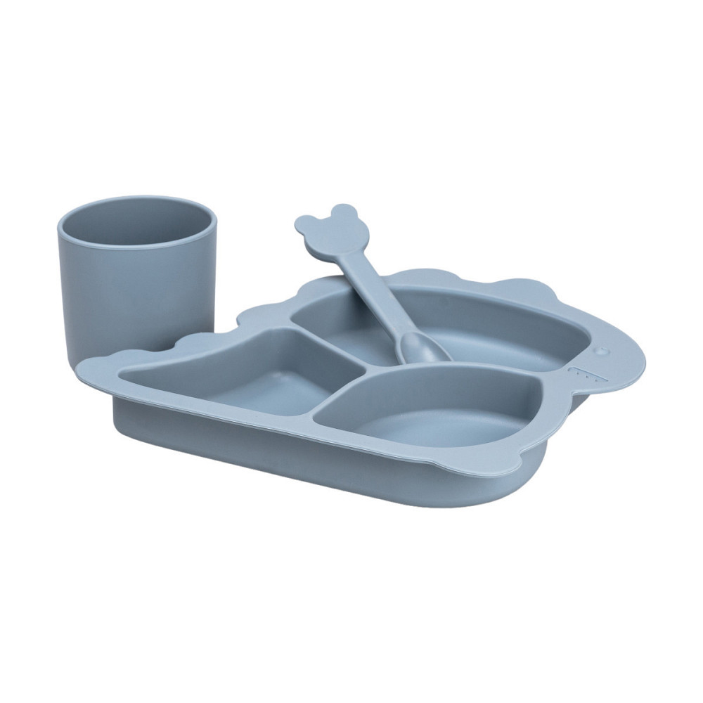 Дитячий набір силіконового посуду чашка/тарілка з трьома секціями/ложка Синій HP34545BL Київ - фото 4