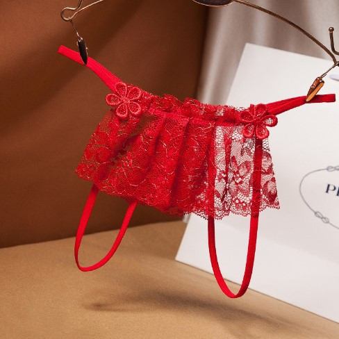 Еротичні червоні трусики жіночі з мереживом - розмір універсальний, резинка до 94см Київ - фото 1