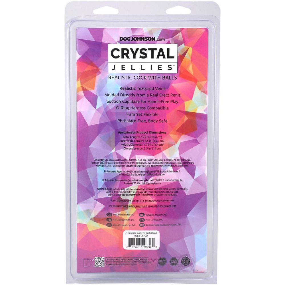 Фалоімітатор Doc Johnson Crystal Jellies - 7 Inch Realistic Cock with Balls - Teal Sex Aura Київ - фото 5