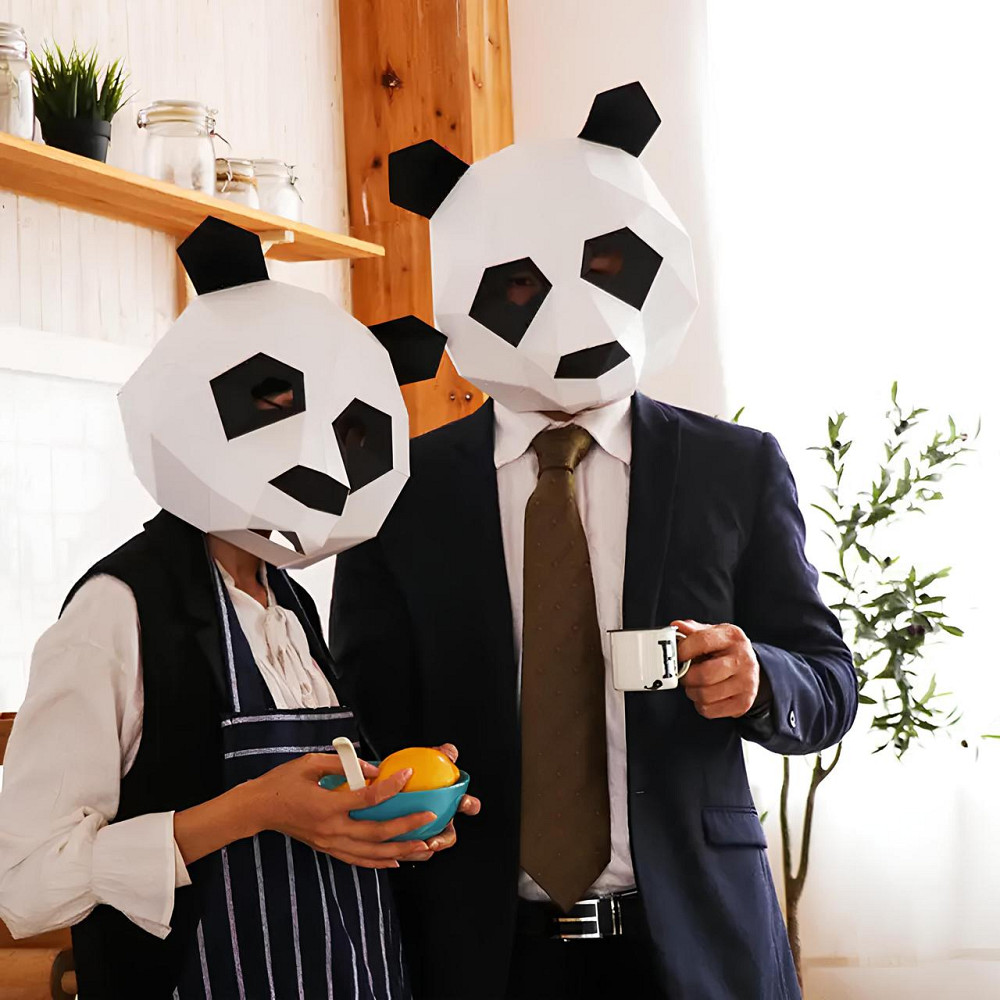 Маска панды RESTEQ из картона — 3D-маска для взрослых, бумажная панда для ручной сборки своими руками Киев - изображение 1