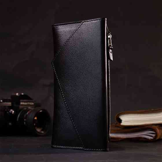 Стильний гаманець із монетницею зовні з натуральної шкіри GRANDE PELLE 11646 Чорний Київ