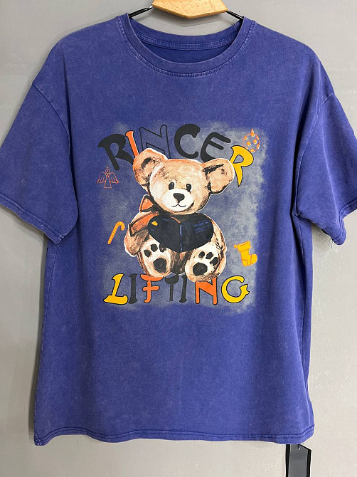 Футболка жіноча YIGOU 76 тай-дай з ведмедиком оверсайз, синій, one size Київ - фото 10