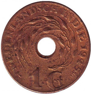 Монета 1 цент. 1945 рік, Нідерландська Індія. ("S" - Сан-Франциско) Полтава - фото 1